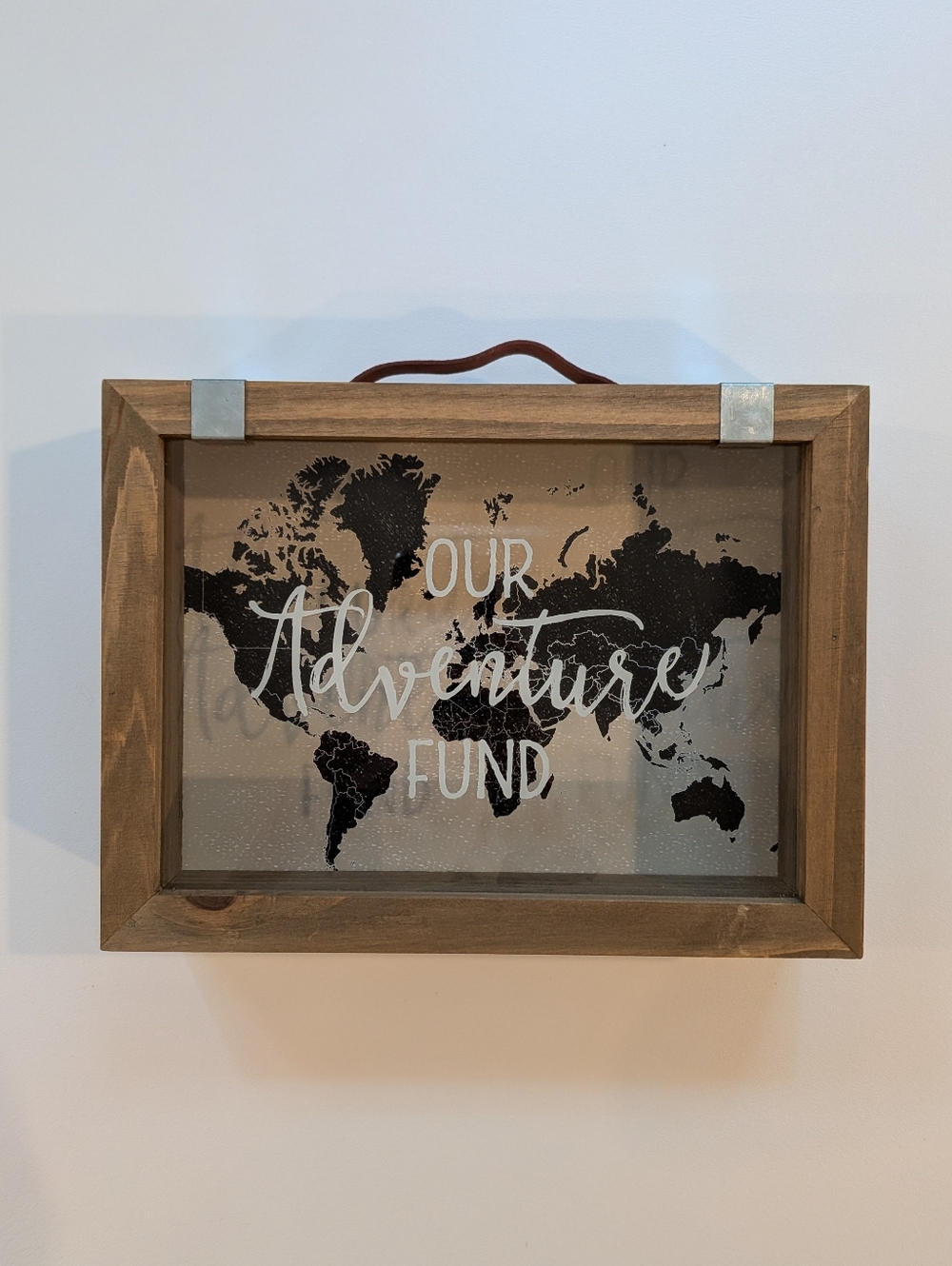 Our Adventure Fund Framed Wall Box - Brown Wood, Black Map